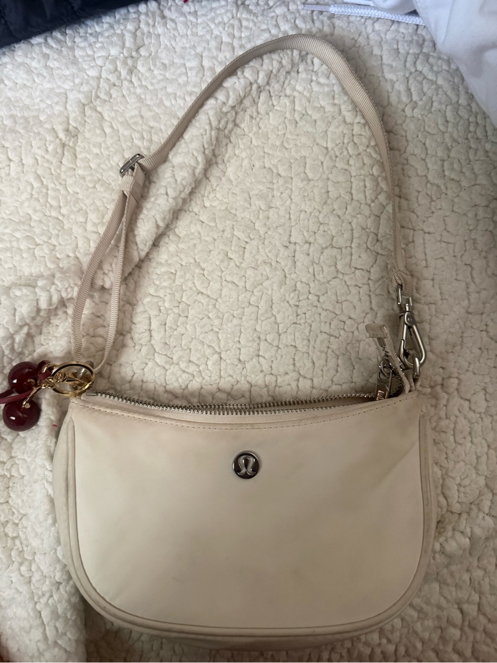 lululemon athletica Cream Shoulder Bag with Cherry Charm